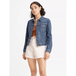 Levi's Original Trucker Denim Jean Jacket Size S Logo Pockets Womens